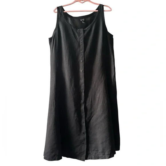 Eileen Fisher 100% linen Black Sleeveless Button-Down Dress - Picture 1 of 7